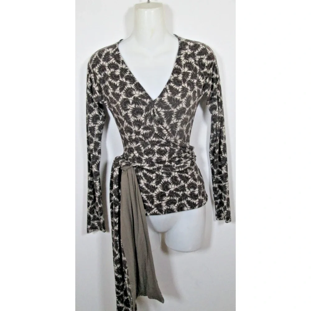 ETRO Blouse Size 38 Faux‎ Wrap Ballerina Beige Brown Attached Long Belt